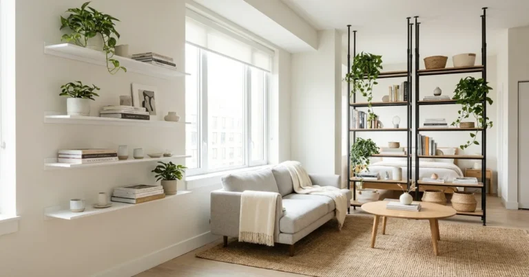 Removable shelves installed in a rental apartment