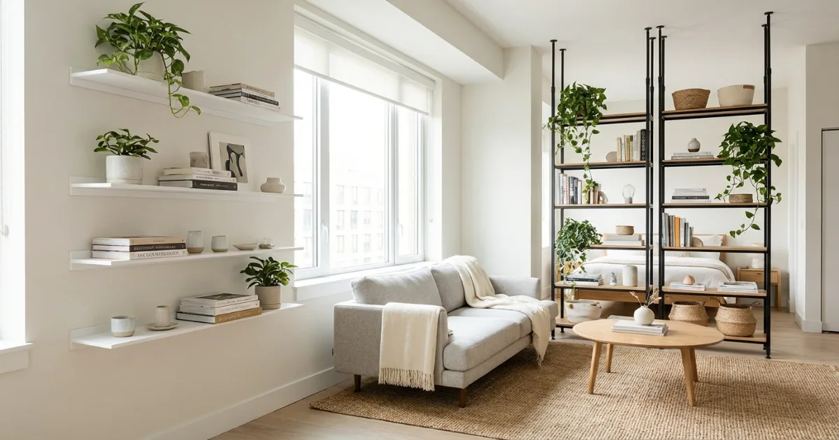 Removable shelves installed in a rental apartment