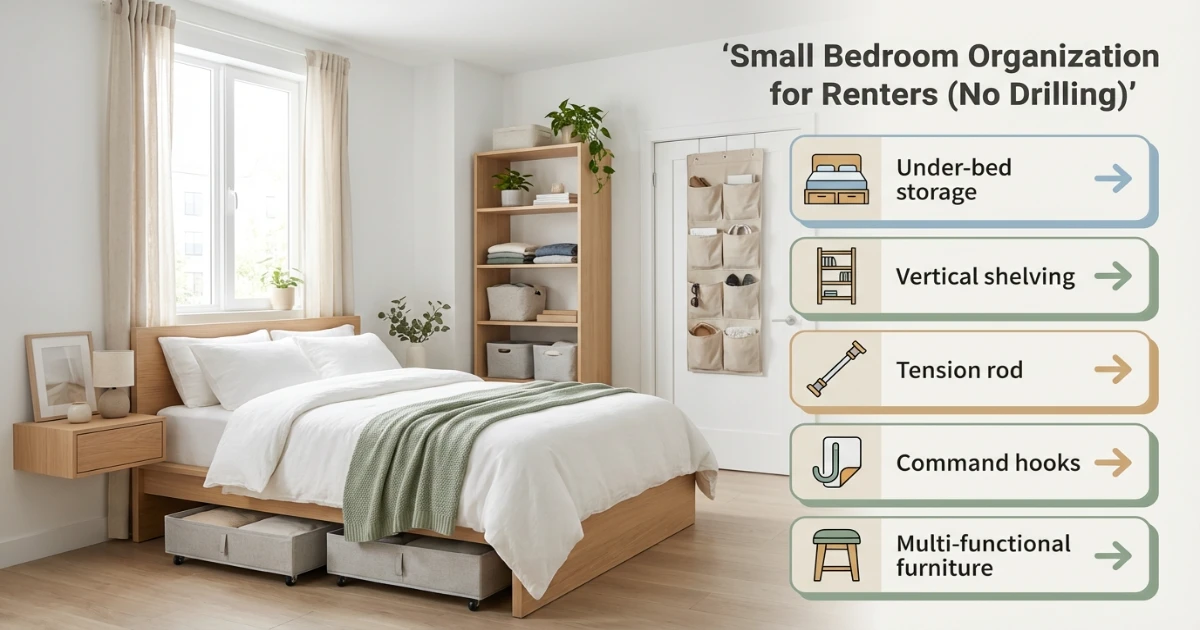 Brilliant Small Bedroom Organization Hacks for Renters in 2026 (No Drill)