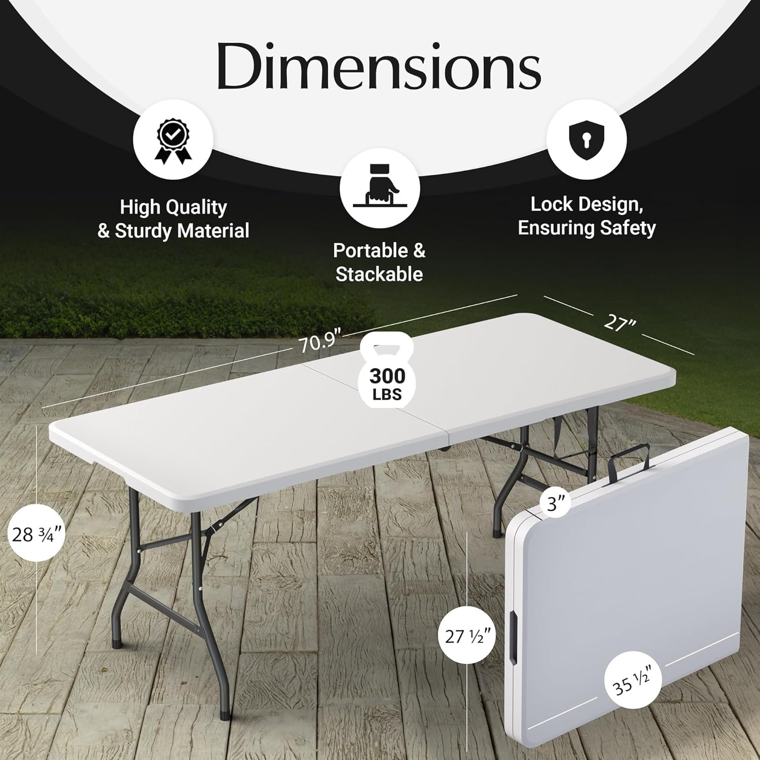 6-foot foldable table with built-in handle and steel legs, compact space-saving table for small apartments