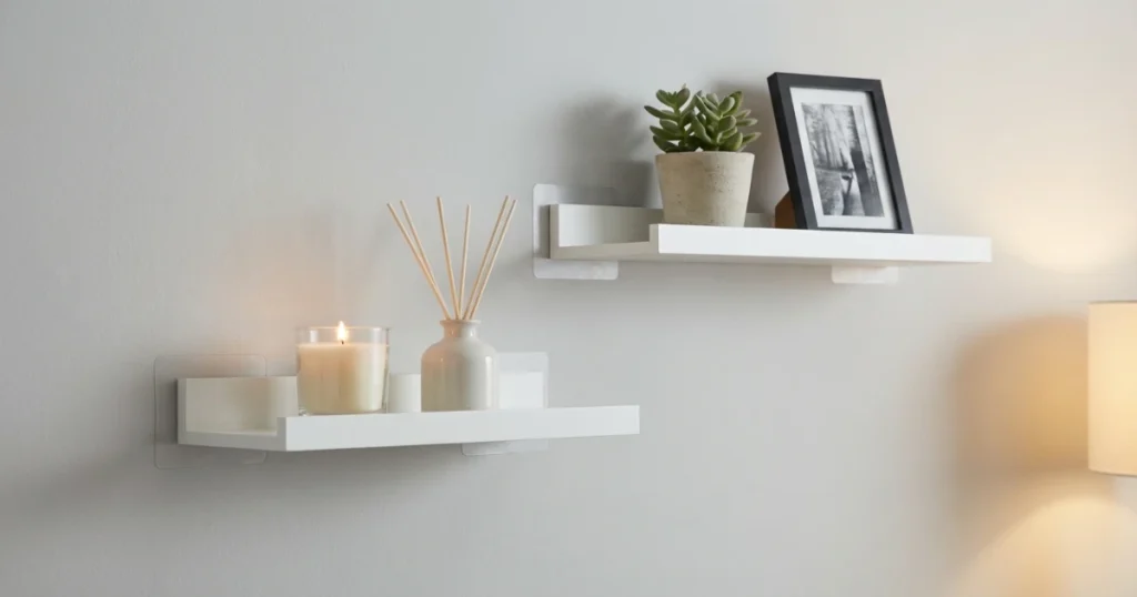 Removable shelves installed in a rental apartment