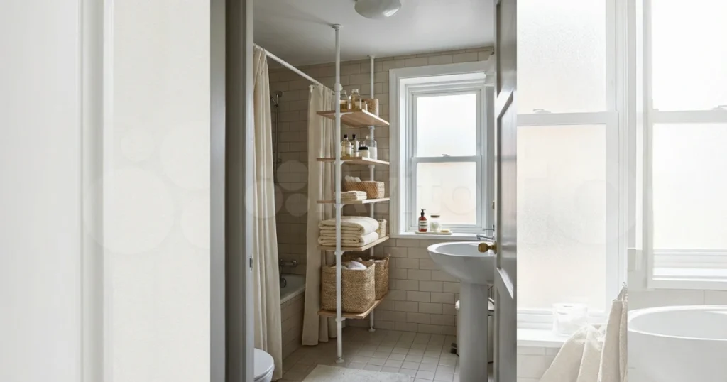 Removable shelves installed in a rental apartment