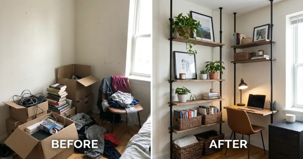 Removable shelves installed in a rental apartment