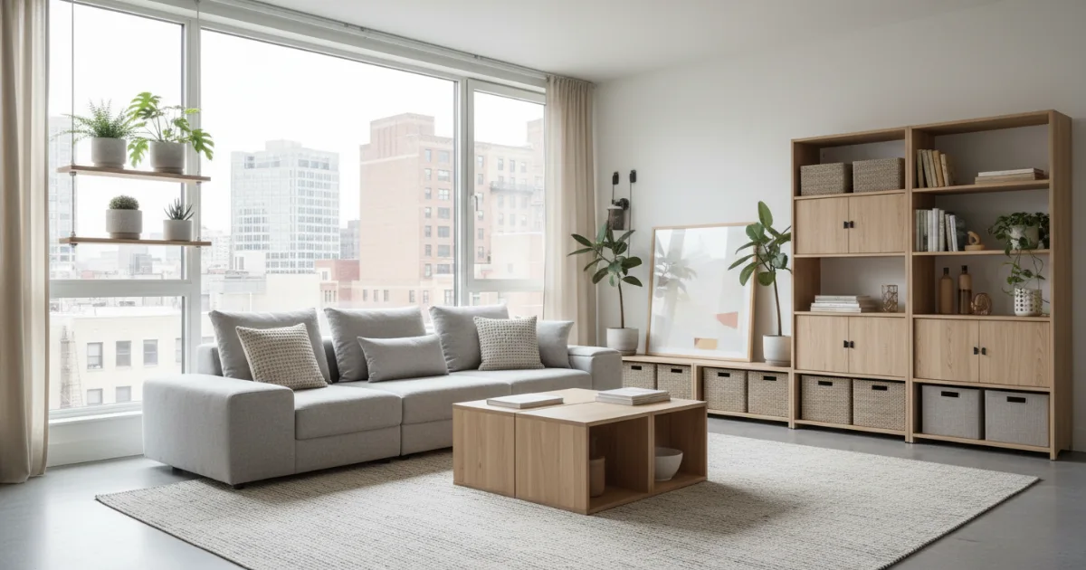 Modern renter-friendly modular furniture in a small urban apartment