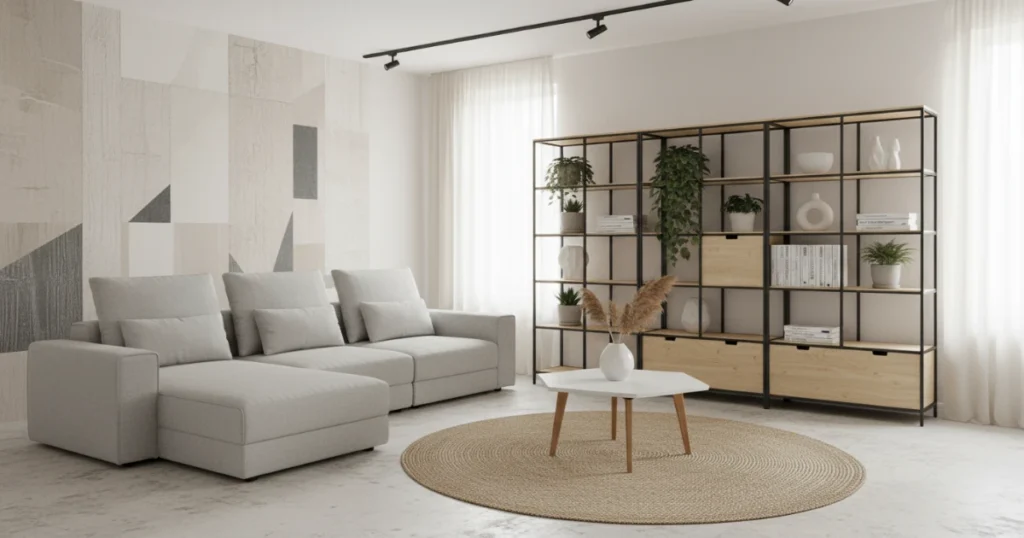 Modern renter-friendly modular furniture in a small urban apartment