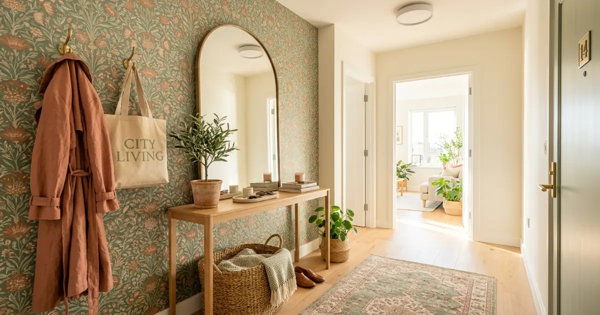 renter friendly entryway rug setup defining a small apartment entryway space without drilling