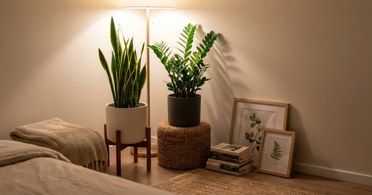 low light indoor plants in renter friendly apartment decor setup