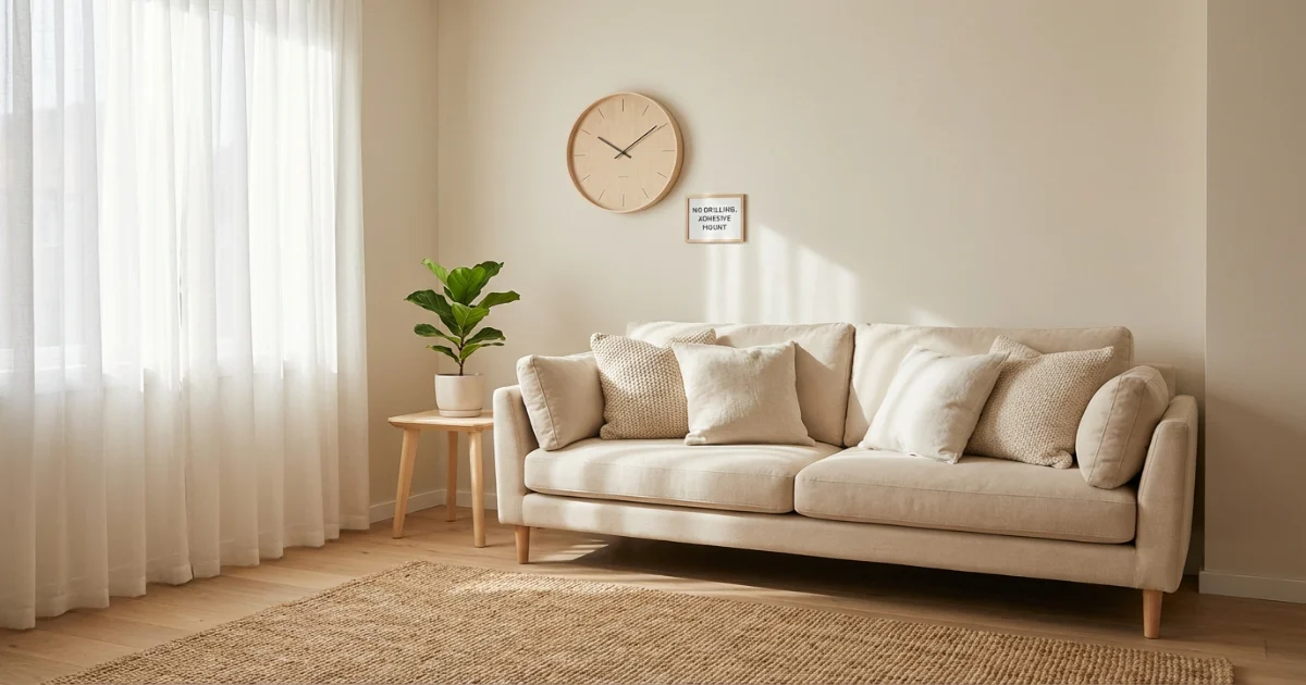 modern renter friendly wall clock in a small apartment living room decor