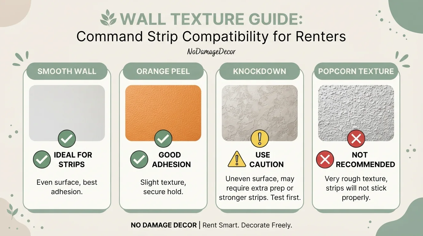 Renter examining the texture depth of an apartment wall with their hand to assess suitability for Command strips