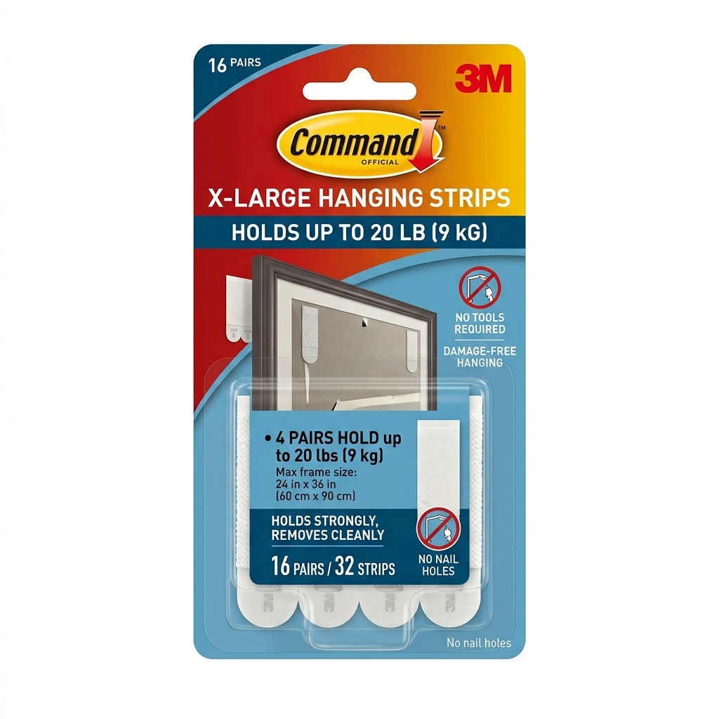 Command 20 lb XL Heavyweight Picture Hanging Strips white adhesive strips in packaging