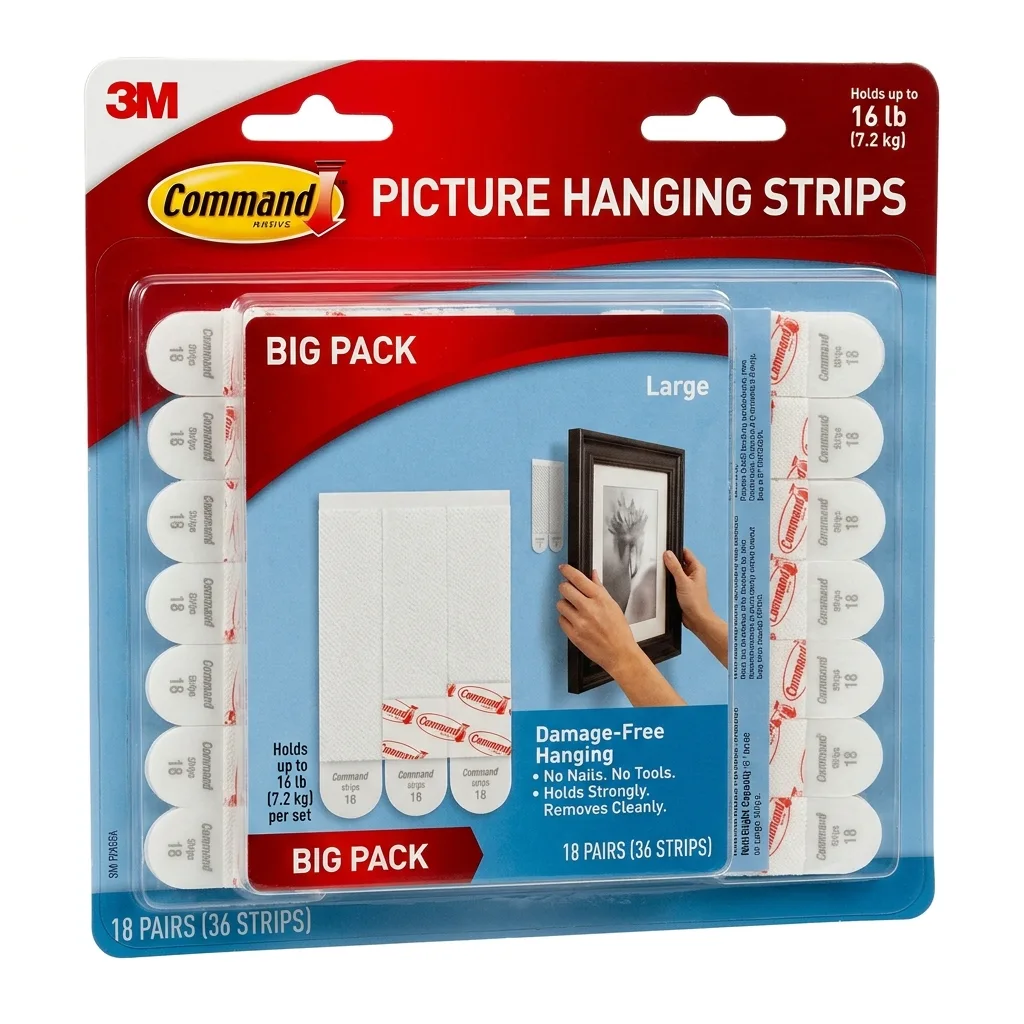 3M Command Picture Hanging Strips Big Pack with small medium and large white strips