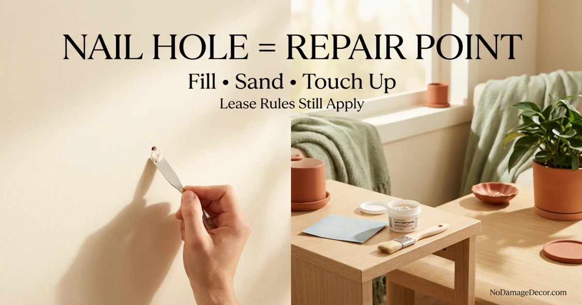 Tiny picture nail hole being filled with spackle on a rental apartment wall before move-out