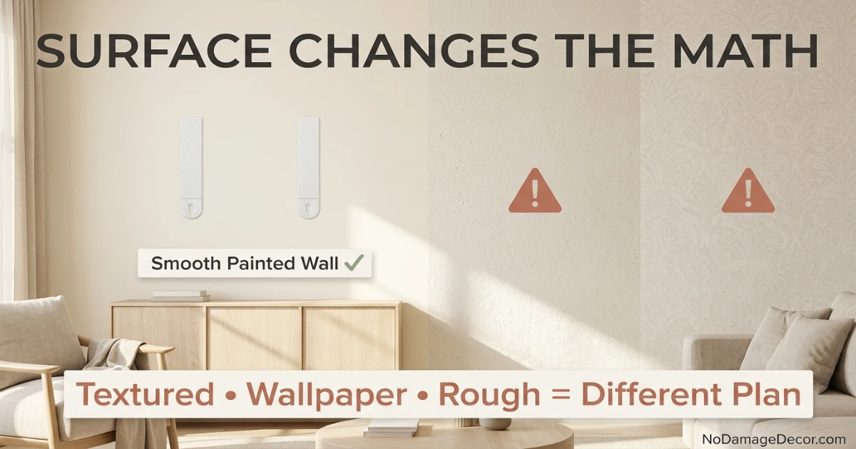 Smooth painted drywall compared with textured wall and wallpaper for removable strip compatibility