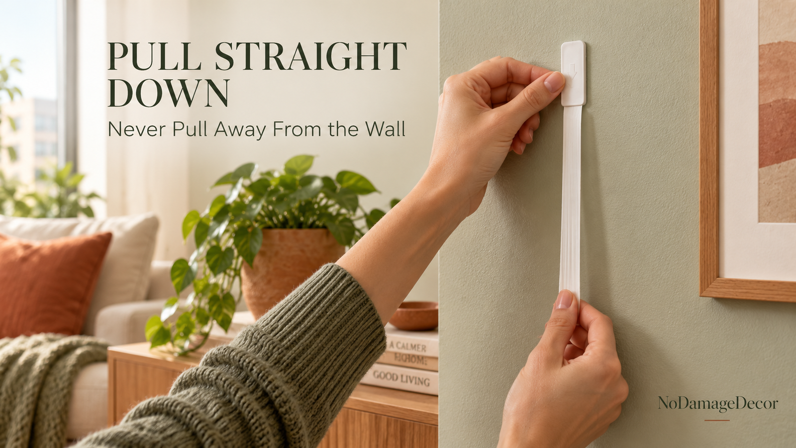 Flat lay of rental-safe decor items categorized as remove-before-inspection versus leave-in-place