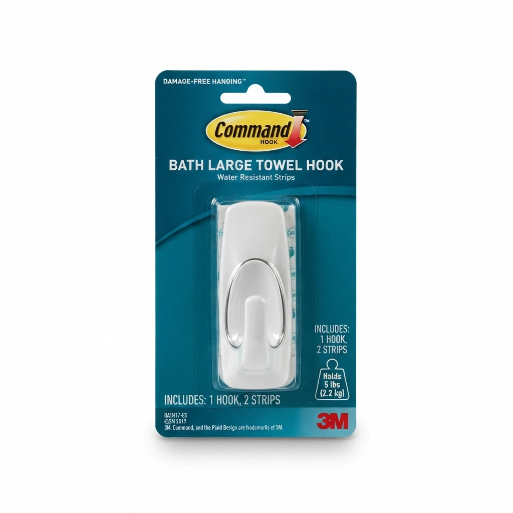 Command Bath Large Towel Hook BATH17 in original retail packaging on a clean white background.