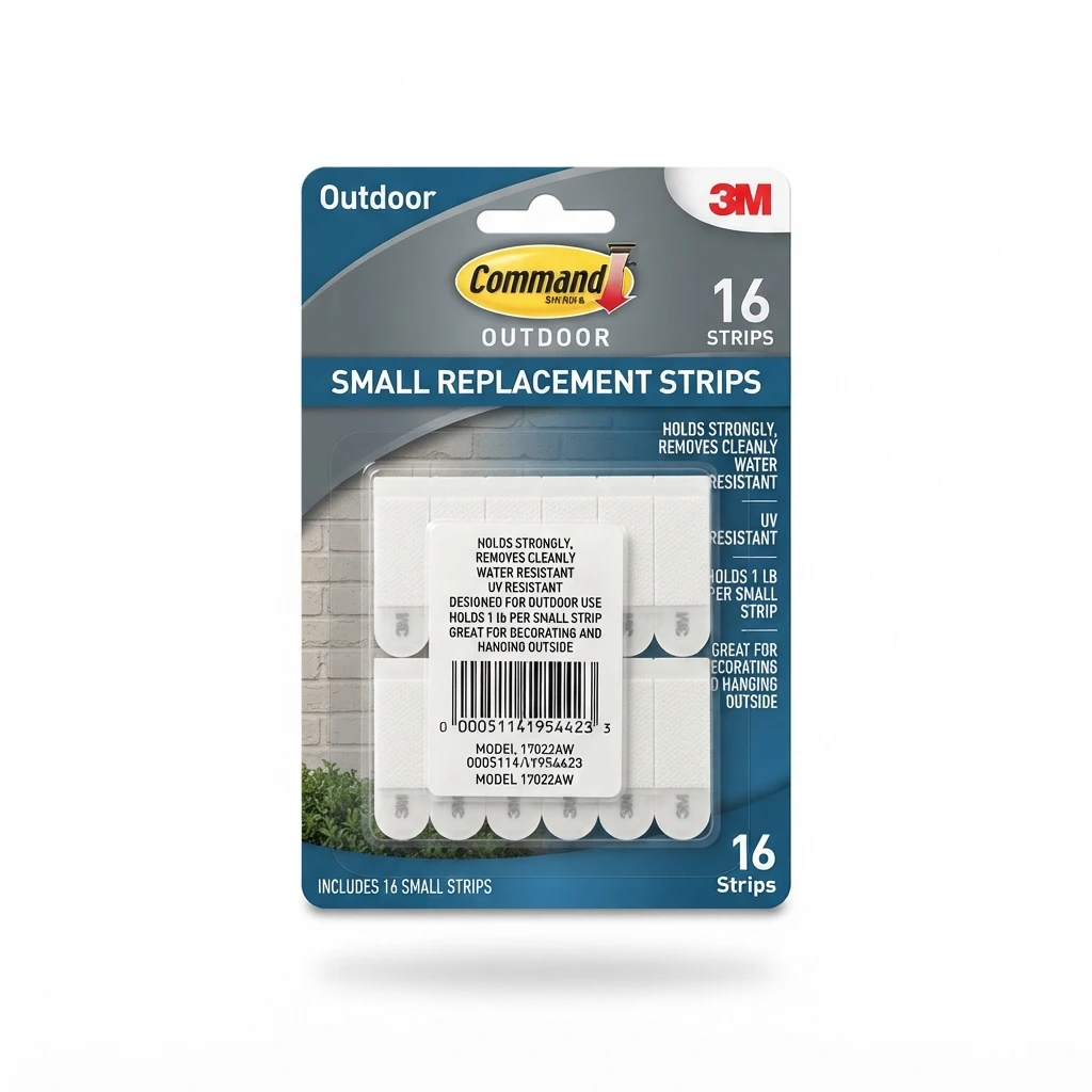 Command Outdoor Small Replacement Strips 16-pack in original retail packaging on a white background.
