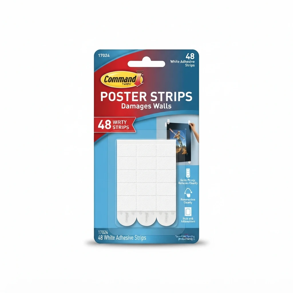 Command Poster Strips 48 white strips in original retail packaging on a clean white background.