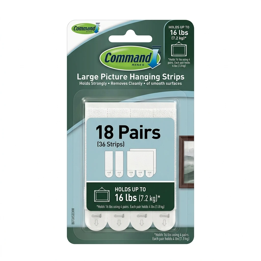 Command 4 lb Small Picture Hanging Strips package with white adhesive strips