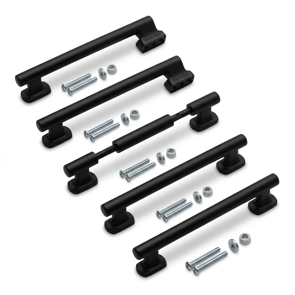 Franklin Brass Parow matte black square cabinet knobs ten-pack on a white background.