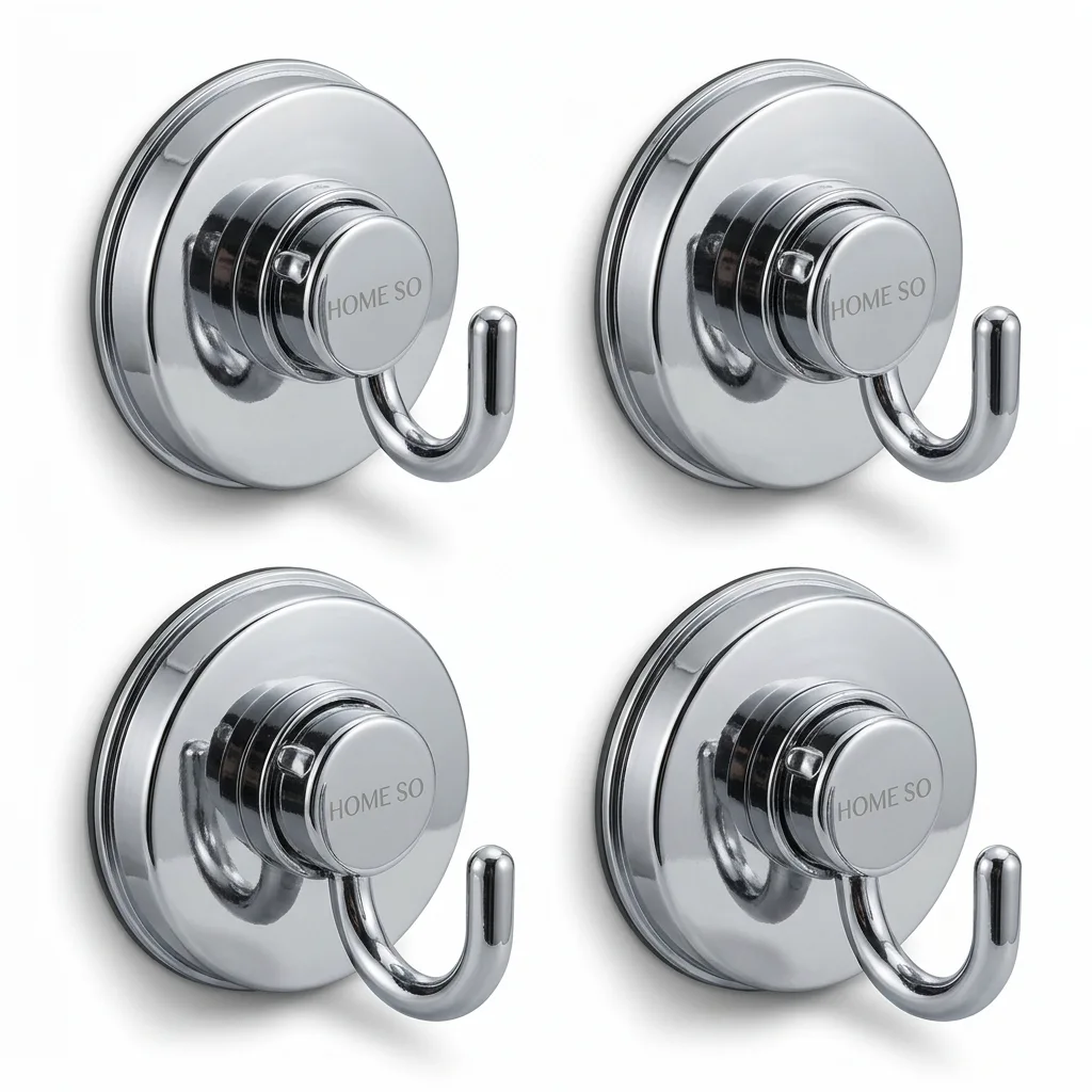 HOME SO chrome suction cup hooks four-pack with twist-lock round bases