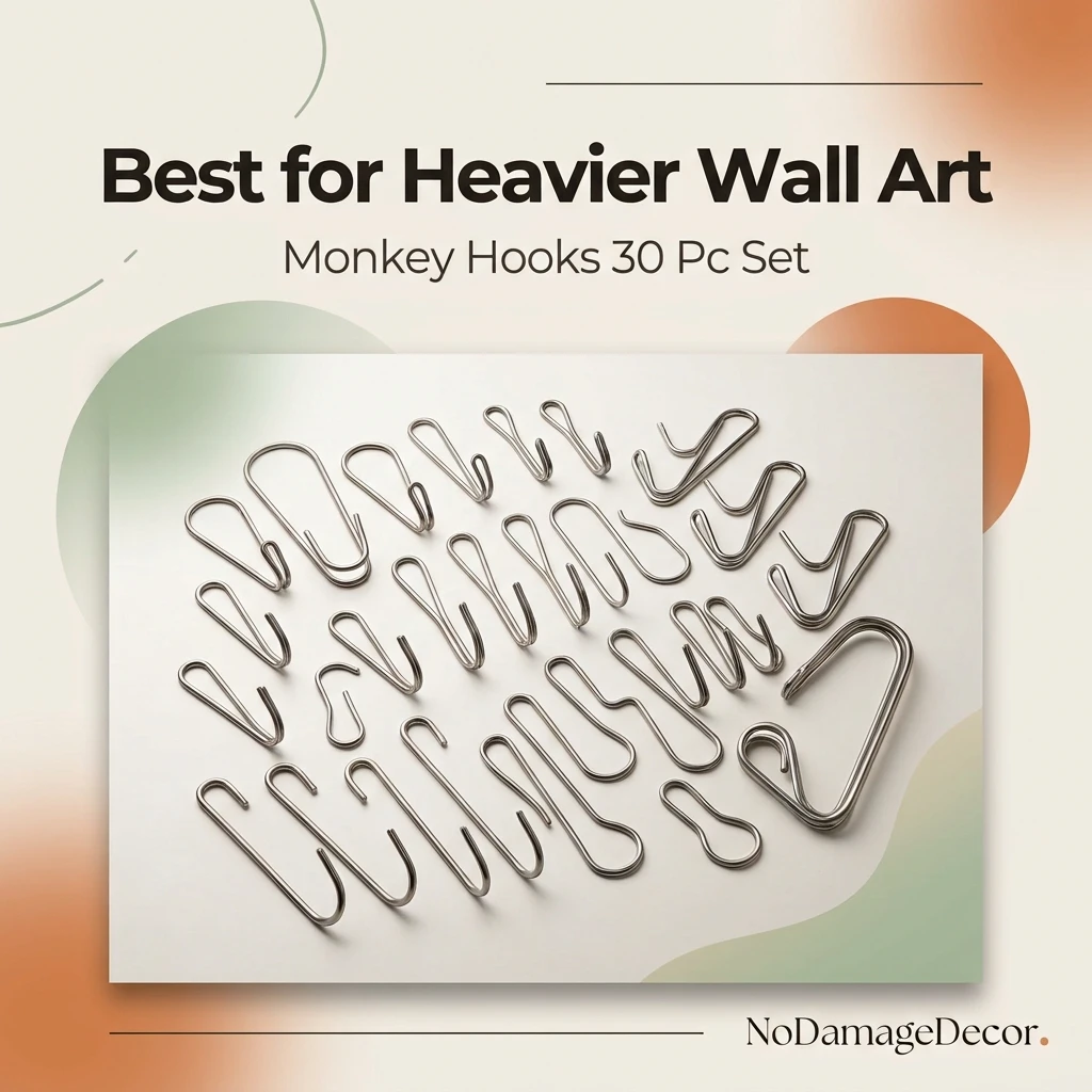 Monkey Hooks picture hangers 30-piece variety pack with original gorilla grade and flush mount drywall hooks