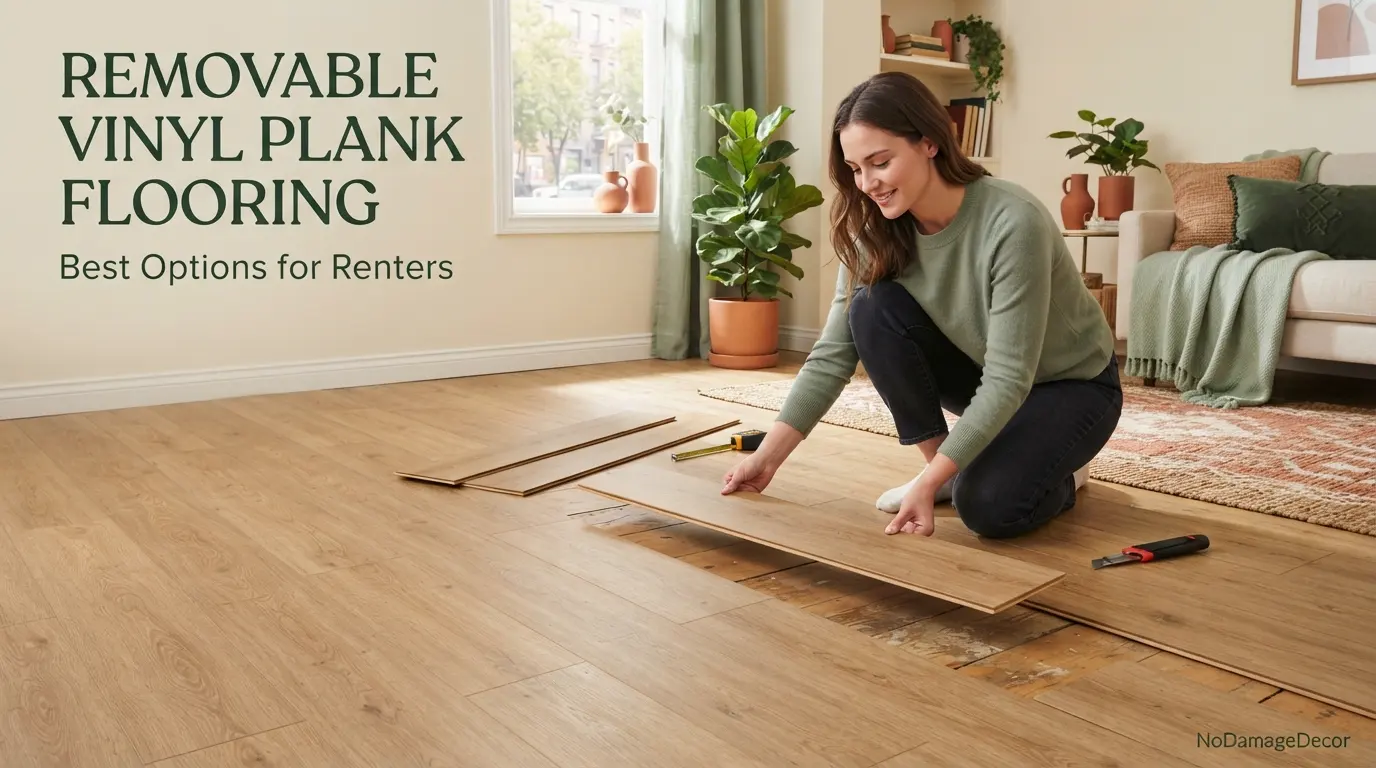 Renter laying removable vinyl plank flooring over an existing apartment floor without glue.