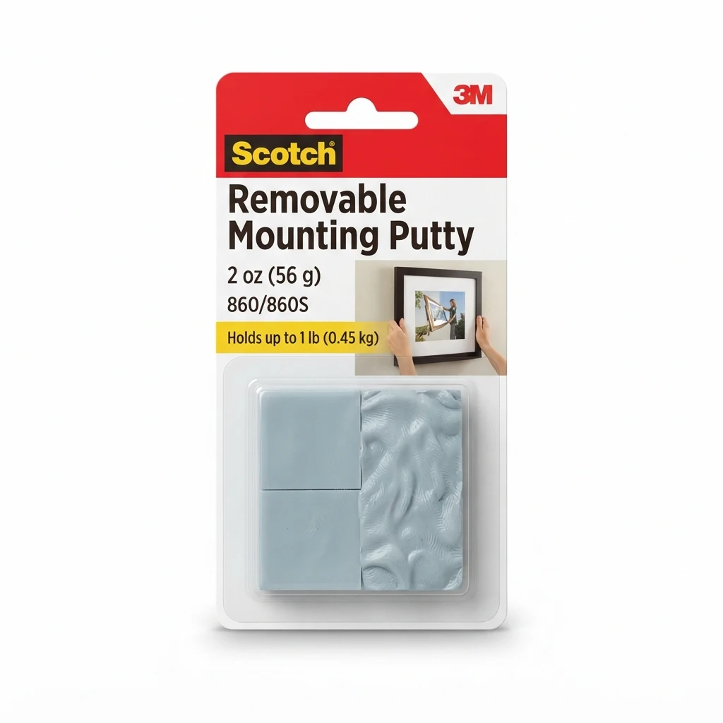 Scotch Removable Mounting Putty 2 oz in original retail packaging on a clean white background.