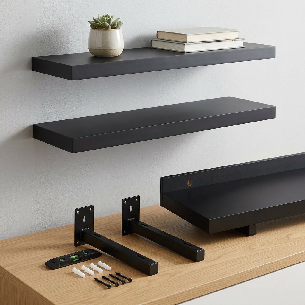 Sorbus floating shelves black 2-pack wall-mounted shelf set for rental apartment display