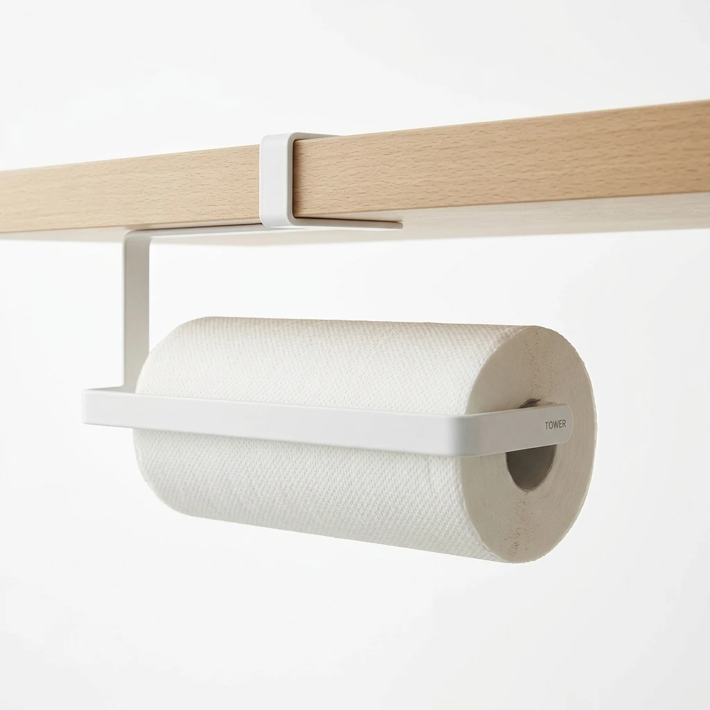 Yamazaki Tower Under Shelf Paper Towel Holder model 7115 in white