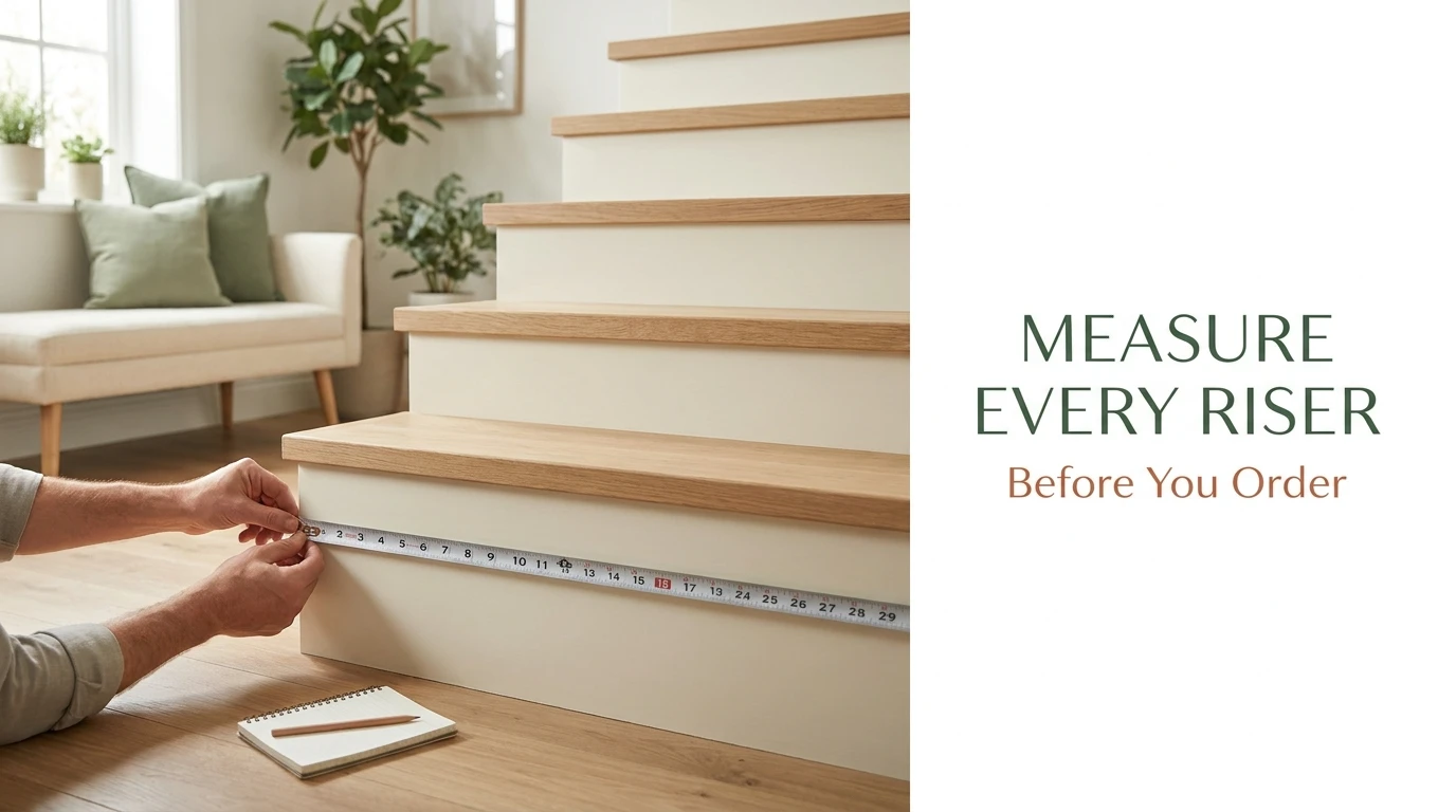 Measuring the width and height of a stair riser before ordering removable decals